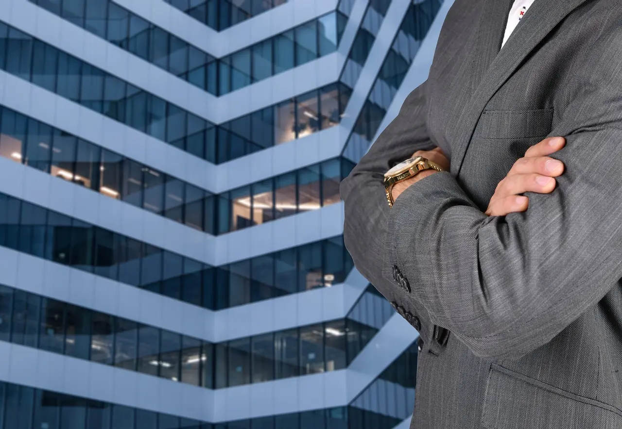 Business professional outside an office building